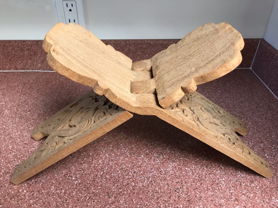 JUST ADDED - Hand Carved Wooden Book Holder 17W X 5D X 9H [Photo 1]