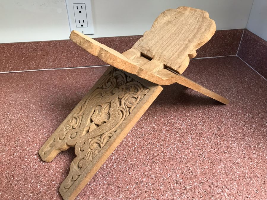 JUST ADDED - Hand Carved Wooden Book Holder 17W X 5D X 9H [Photo 2]