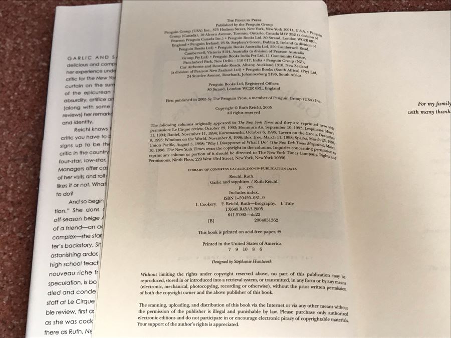 JUST ADDED - Signed Book: Garlic And Sapphires By Ruth Reichl [Photo 5]