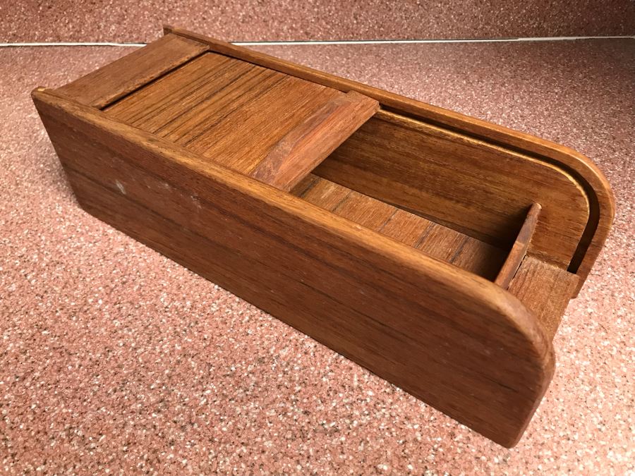 JUST ADDED - Vintage Kalmar Designs Danish Modern Teak Wood Accordion Cover Box 5W X 14H X 4D [Photo 1]