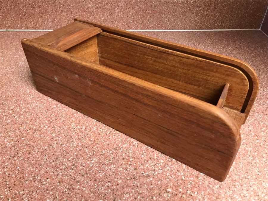JUST ADDED - Vintage Kalmar Designs Danish Modern Teak Wood Accordion Cover Box 5W X 14H X 4D [Photo 4]