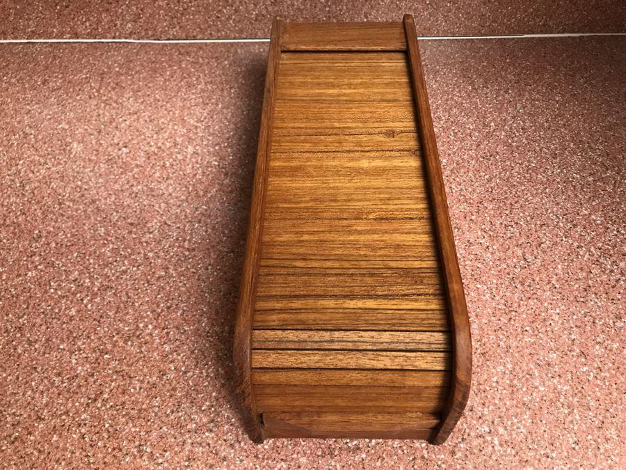 JUST ADDED - Vintage Kalmar Designs Danish Modern Teak Wood Accordion Cover Box 5W X 14H X 4D [Photo 3]