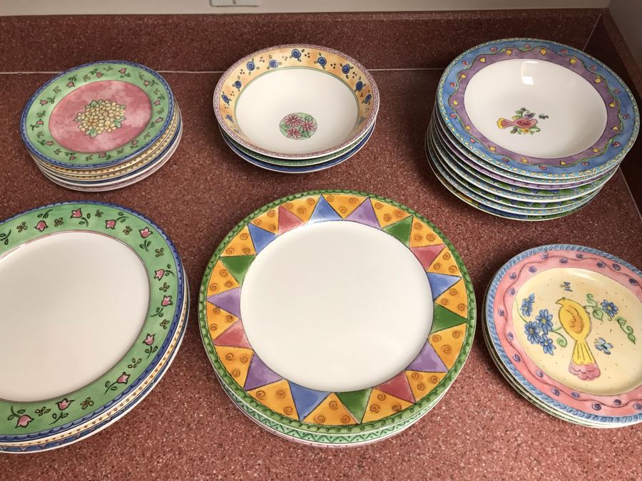 JUST ADDED - Set Of Various Sue Zipkin Sango Plates And Bowls