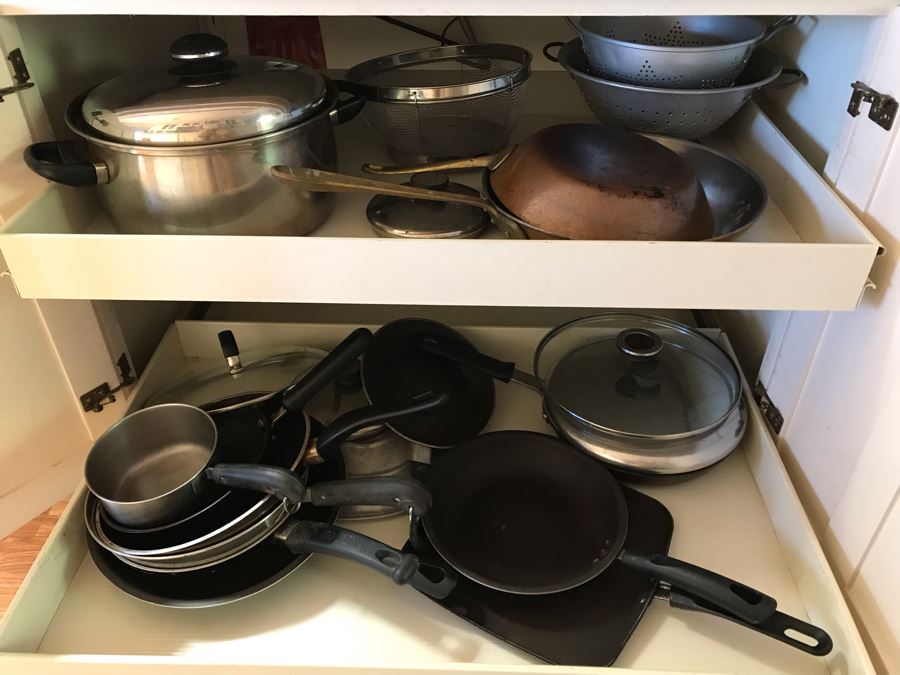 JUST ADDED - Various Pots, Pans Including Paul Revere, Skillets, Colanders [Photo 1]