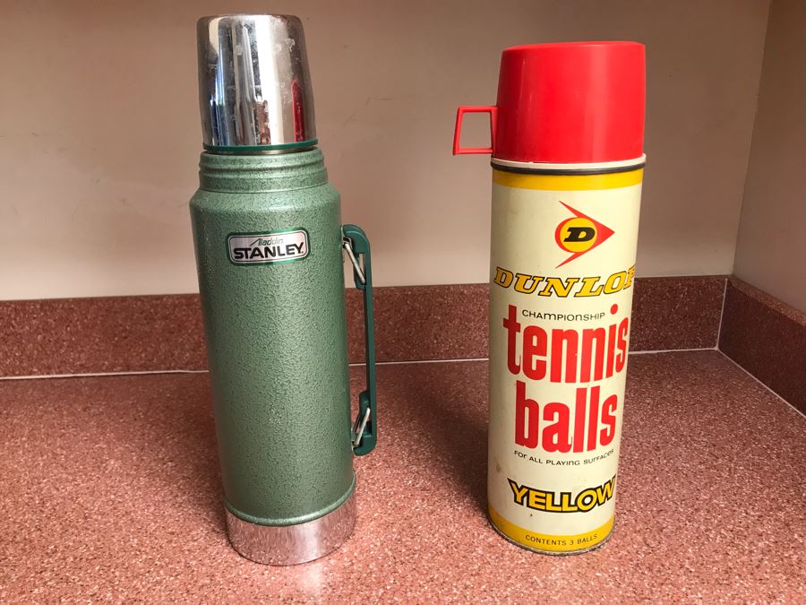 JUST ADDED - Vintage DUNLOP Tennis Balls Advertising Thermos And Stanley Aladdin Thermos [Photo 1]