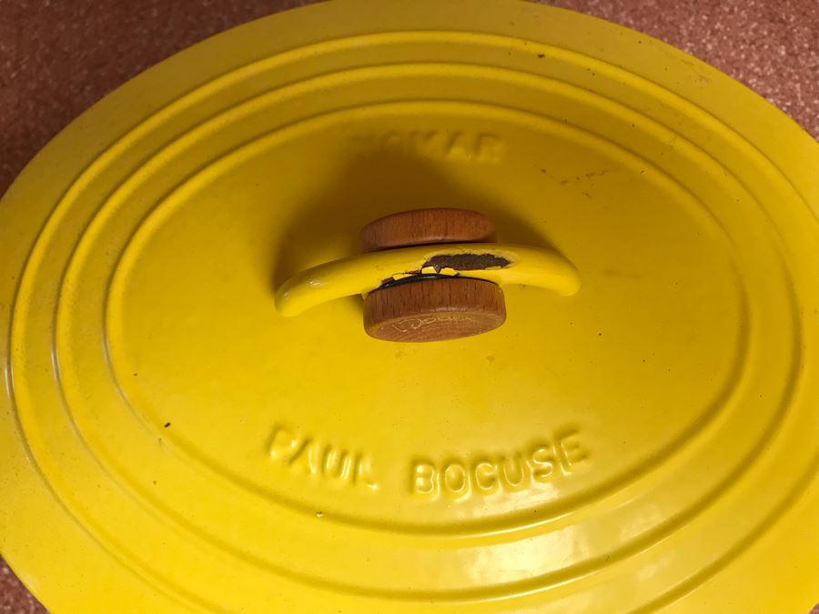 JUST ADDED - Paul Boguse Nomar Staub Yellow Enamel Cast Iron Roaster Dutch Oven #31 Made In France 14W X 11D X 7H [Photo 5]