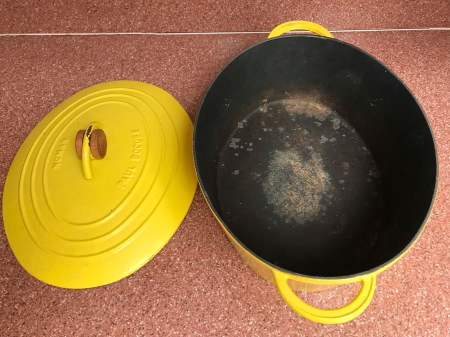 JUST ADDED - Paul Boguse Nomar Staub Yellow Enamel Cast Iron Roaster Dutch Oven #31 Made In France 14W X 11D X 7H [Photo 7]