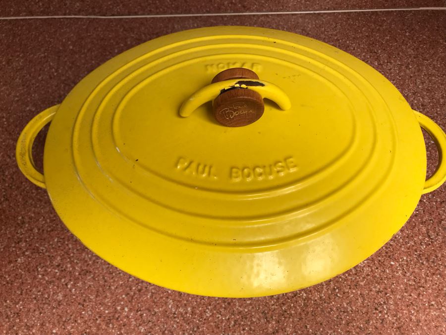 JUST ADDED - Paul Boguse Nomar Staub Yellow Enamel Cast Iron Roaster Dutch Oven #31 Made In France 14W X 11D X 7H [Photo 4]