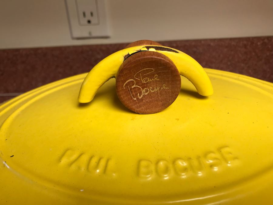 JUST ADDED - Paul Boguse Nomar Staub Yellow Enamel Cast Iron Roaster Dutch Oven #31 Made In France 14W X 11D X 7H [Photo 6]