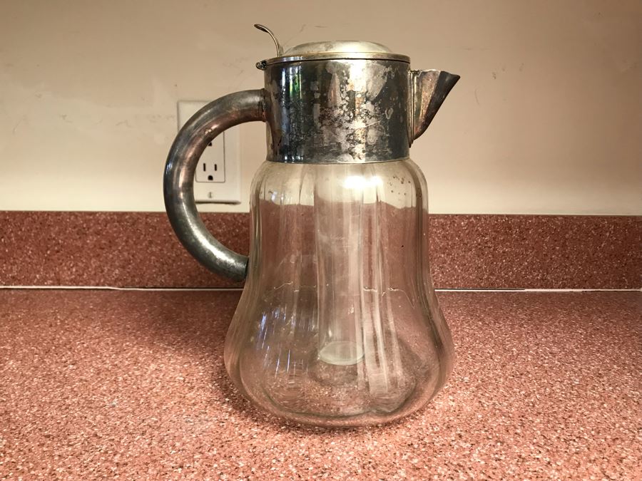 JUST ADDED - Vintage Glass Pitcher With Inner Ice Core Chamber 10H [Photo 2]