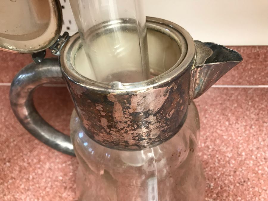 JUST ADDED - Vintage Glass Pitcher With Inner Ice Core Chamber 10H [Photo 5]