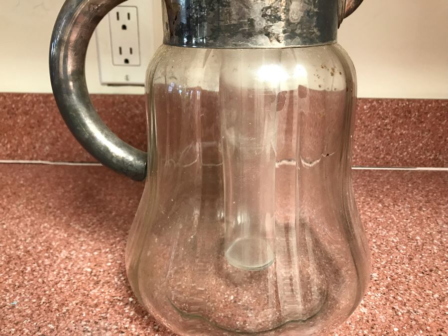 JUST ADDED - Vintage Glass Pitcher With Inner Ice Core Chamber 10H [Photo 3]