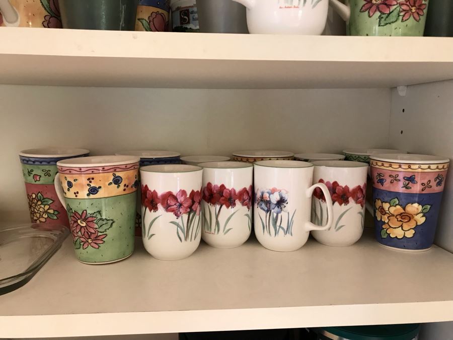 JUST ADDED - Cabinet Filled With Various Coffee Cups Including Fisher Scientific Cups, Culinary Essentials Italian Bowls, Cups And Plates - See Photos [Photo 5]