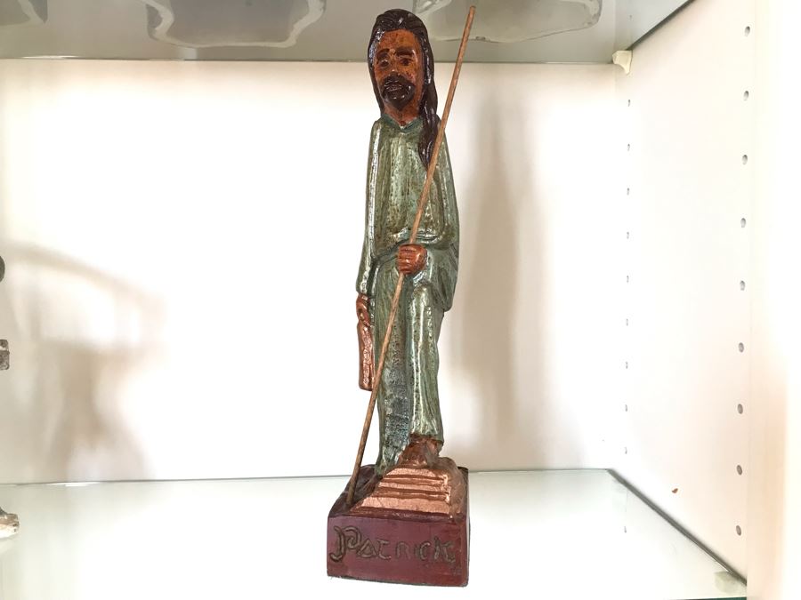 JUST ADDED - Carved Wooden Religious Patrick Sculpture From Ireland [Photo 1]