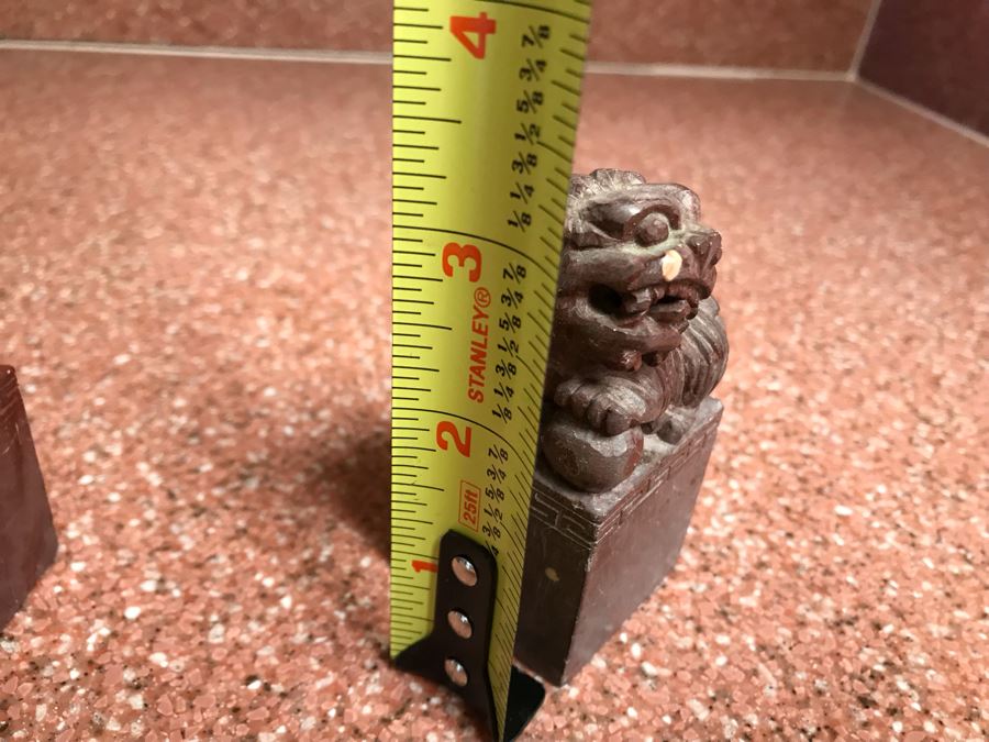 JUST ADDED - Pair Of Carved Stone Foo Dog Seals 3'H [Photo 5]