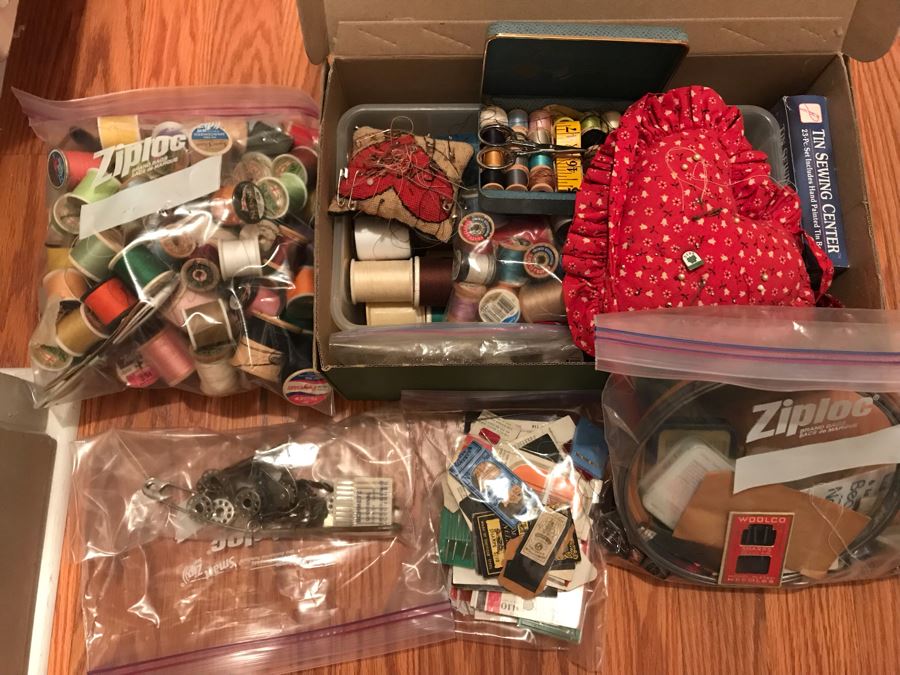 JUST ADDED - Large Collection Of Various Sewing Supplies Including Sewing Machine Parts, Sewing Thread, Needles, Etc - See Photos [Photo 2]