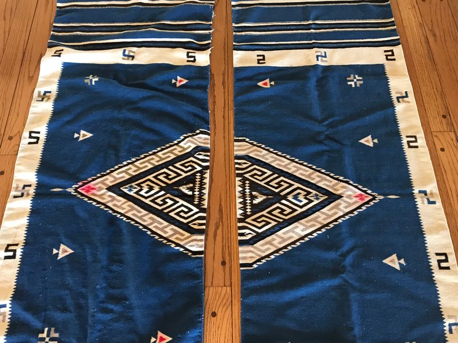 JUST ADDED - Vintage Native American Blanket Appears To Have Been Split Down Middle - Pair Of Runners Rugs - Each 26 X 76 [Photo 3]