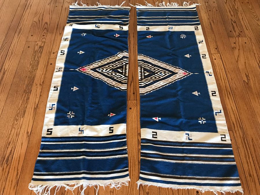 JUST ADDED - Vintage Native American Blanket Appears To Have Been Split Down Middle - Pair Of Runners Rugs - Each 26 X 76 [Photo 2]