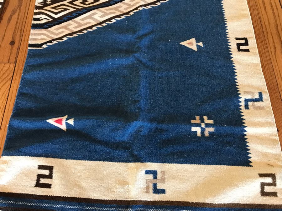JUST ADDED - Vintage Native American Blanket Appears To Have Been Split Down Middle - Pair Of Runners Rugs - Each 26 X 76 [Photo 5]