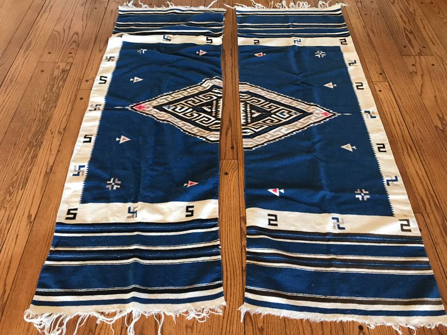 JUST ADDED - Vintage Native American Blanket Appears To Have Been Split Down Middle - Pair Of Runners Rugs - Each 26 X 76 [Photo 1]