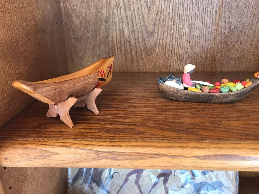 JUST ADDED - Oak Bookshelf With Various Ethnic Figurines And Artwork 36W X 13D X 70.5H - See Photos [Photo 11]