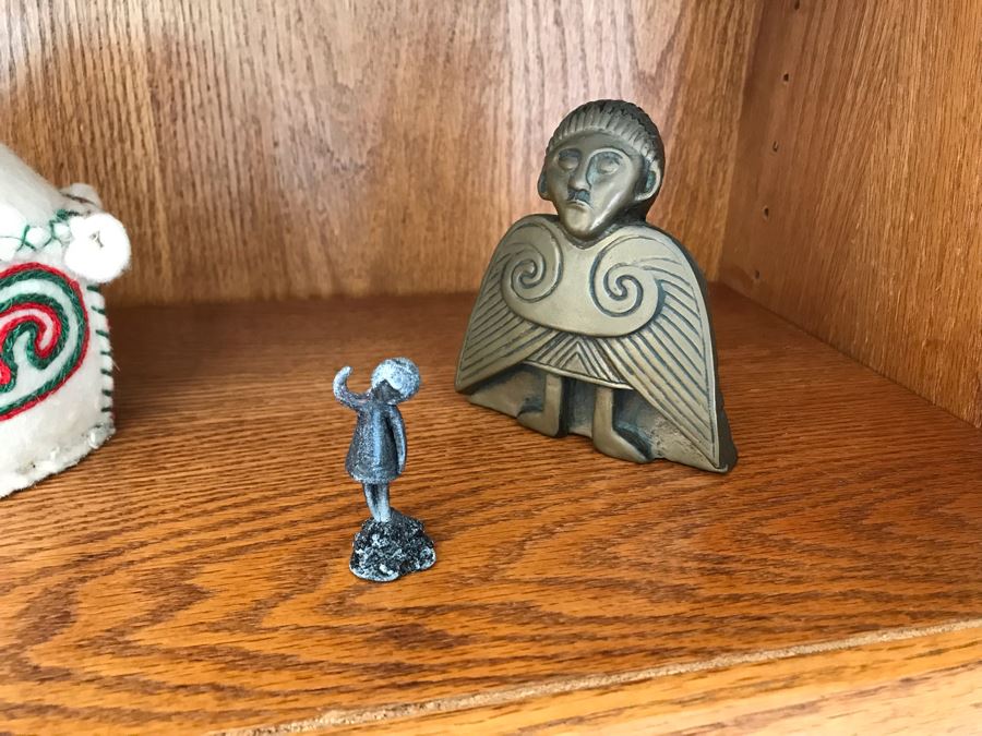 JUST ADDED - Oak Bookshelf With Various Ethnic Figurines And Artwork 36W X 13D X 70.5H - See Photos [Photo 13]