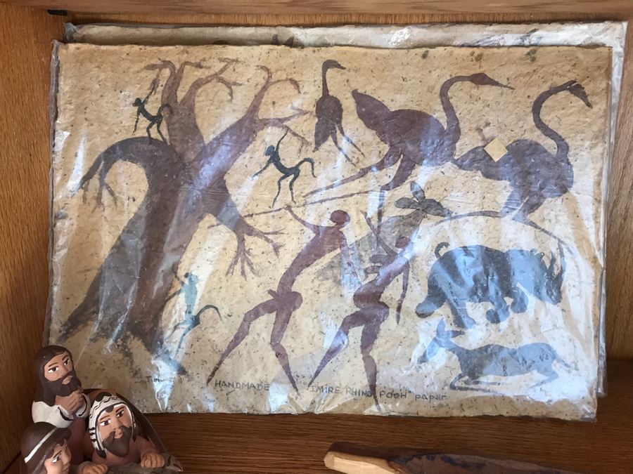 JUST ADDED - Oak Bookshelf With Various Ethnic Figurines And Artwork 36W X 13D X 70.5H - See Photos [Photo 16]