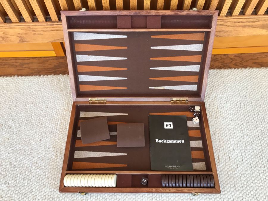 JUST ADDED - Vintage Wooden Travel Backgammon Game [Photo 1]
