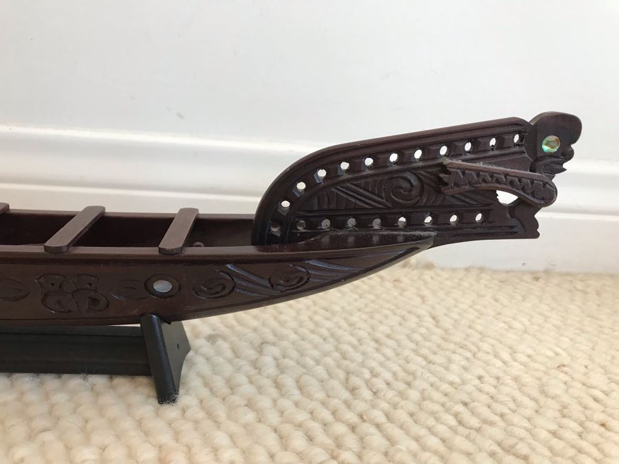 JUST ADDED - Hand Carved Canoe Sculpture By Ron Andrews From New Zealand 20W X 2D X 8H [Photo 5]
