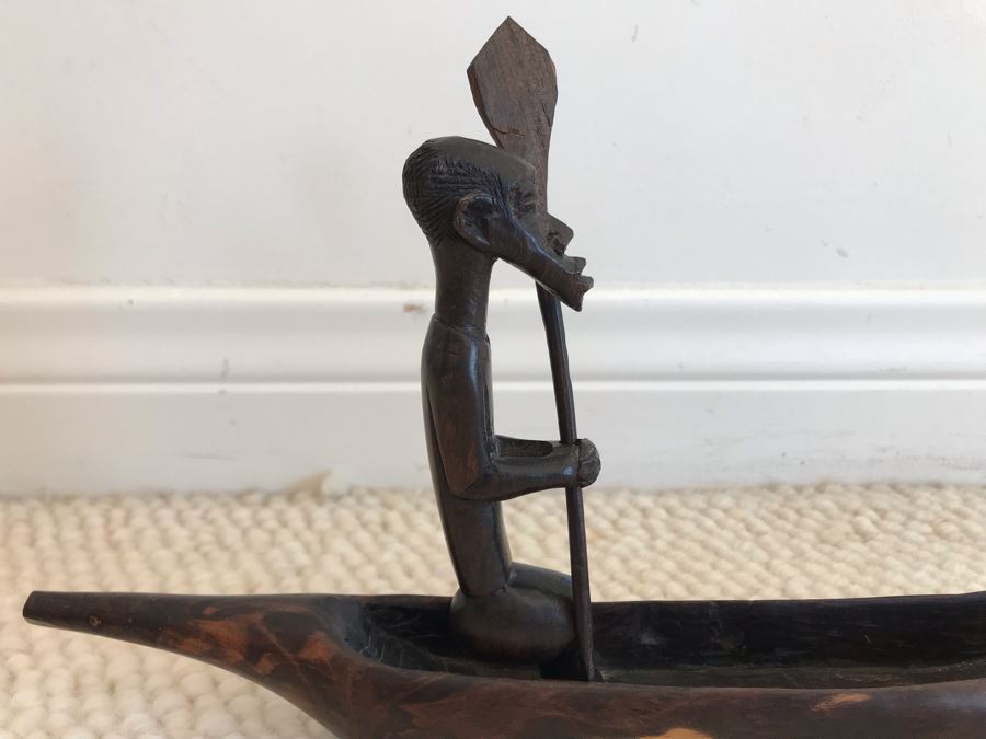 JUST ADDED - Hand Carved African Man In Canoe Sculpture 13W X 6.5H [Photo 3]