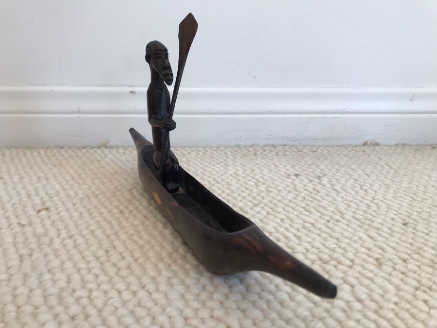 JUST ADDED - Hand Carved African Man In Canoe Sculpture 13W X 6.5H [Photo 4]