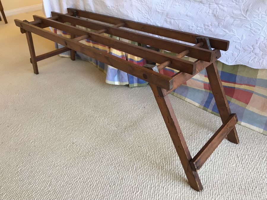 JUST ADDED - Vintage Wooden Bench Luggage Rack 59W X 14D X 17H [Photo 4]