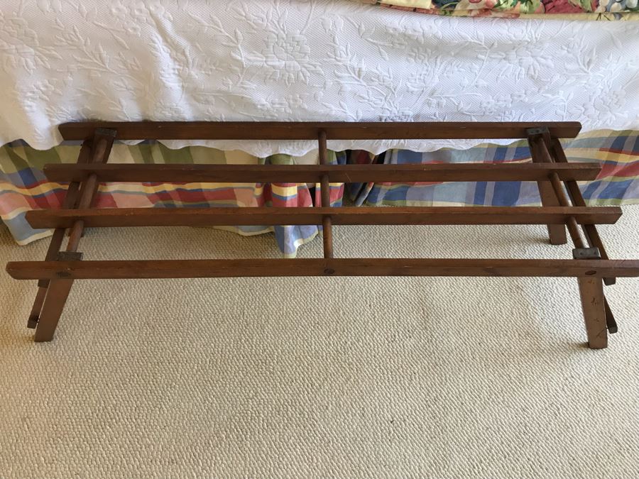 JUST ADDED - Vintage Wooden Bench Luggage Rack 59W X 14D X 17H [Photo 3]