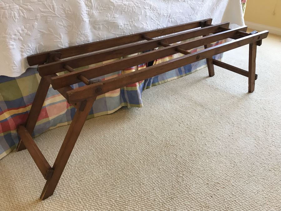 JUST ADDED - Vintage Wooden Bench Luggage Rack 59W X 14D X 17H