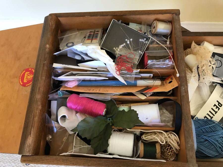 JUST ADDED - Vintage Strommen Bruk Hamar Accordion Sewing From Norway Filled With Sewing Supplies 21W X 12D X 23H [Photo 6]