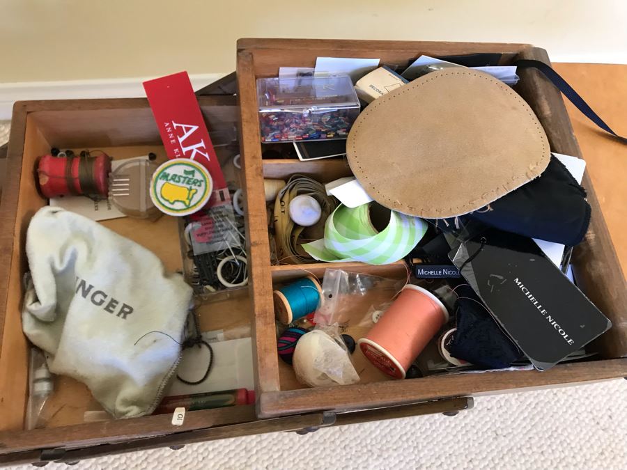 JUST ADDED - Vintage Strommen Bruk Hamar Accordion Sewing From Norway Filled With Sewing Supplies 21W X 12D X 23H [Photo 8]