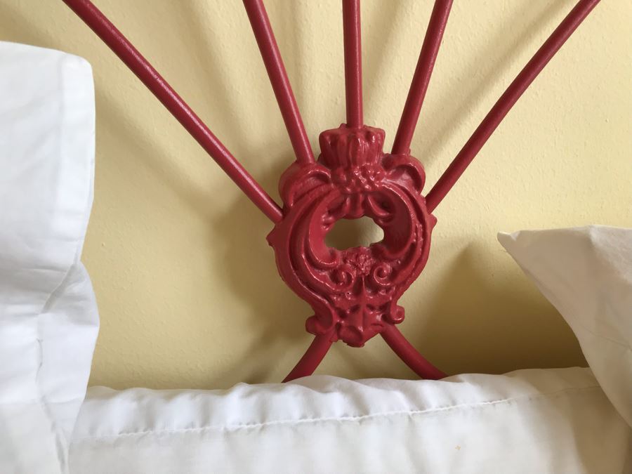 JUST ADDED - Antique Cast Iron Painted Headboard Without Metal Bed Frame (Headboard Only) 80W X 63H - Does Not Included Mattress Or Bedding [Photo 6]