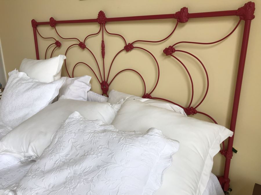 JUST ADDED - Antique Cast Iron Painted Headboard Without Metal Bed Frame (Headboard Only) 80W X 63H - Does Not Included Mattress Or Bedding [Photo 1]