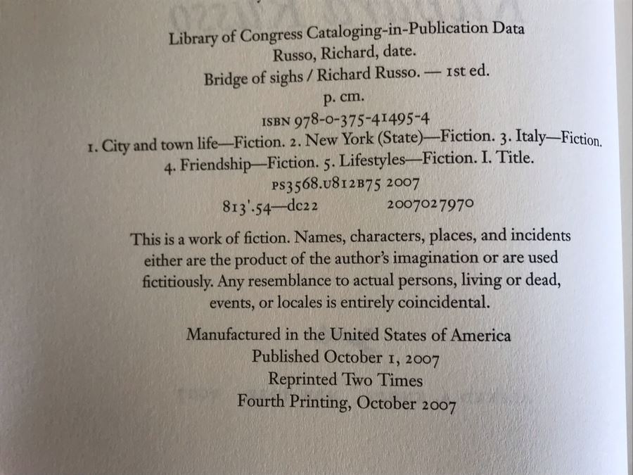 JUST ADDED - Signed Book: Bridge Of Sighs By Richard Russo [Photo 6]