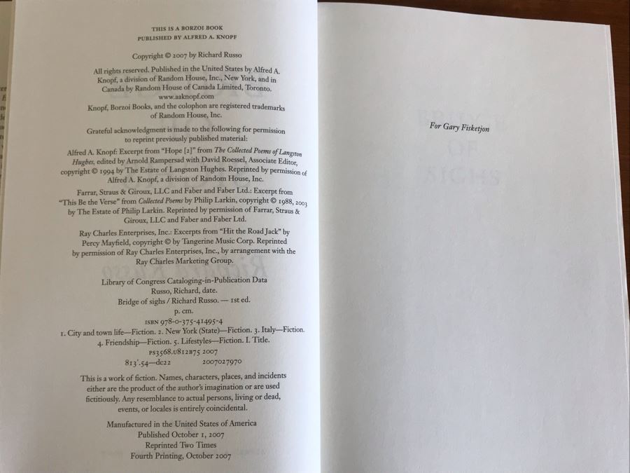 JUST ADDED - Signed Book: Bridge Of Sighs By Richard Russo [Photo 5]