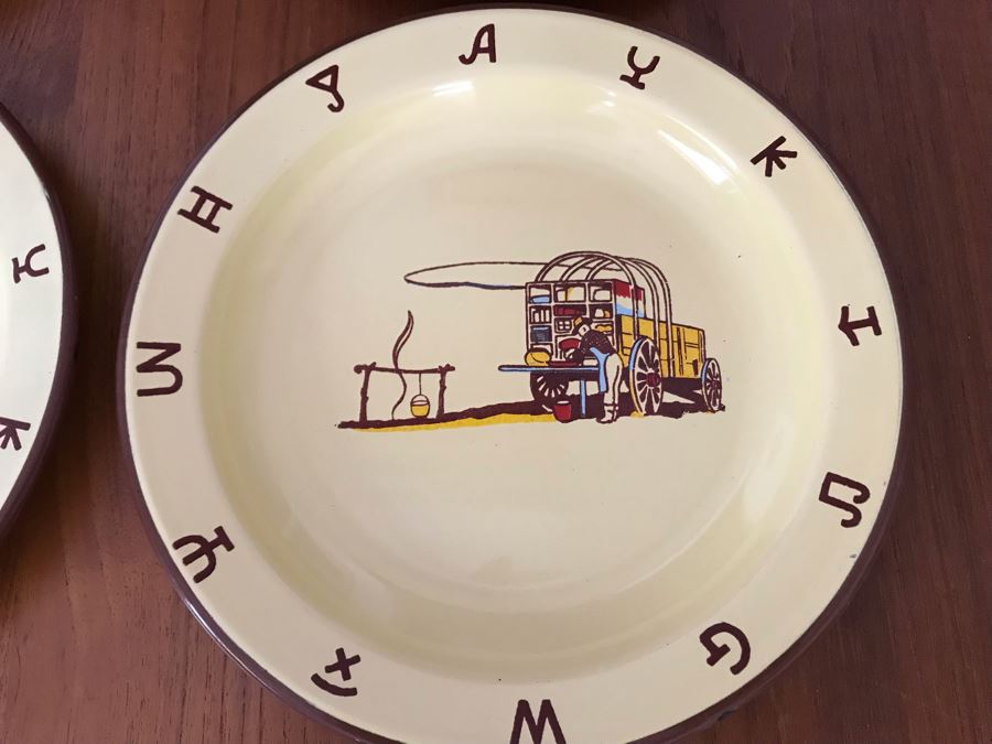 JUST ADDED - Set Of (4) Metal Enamel Chuck Wagon Plates By Monterrey Western Ware 10R [Photo 3]