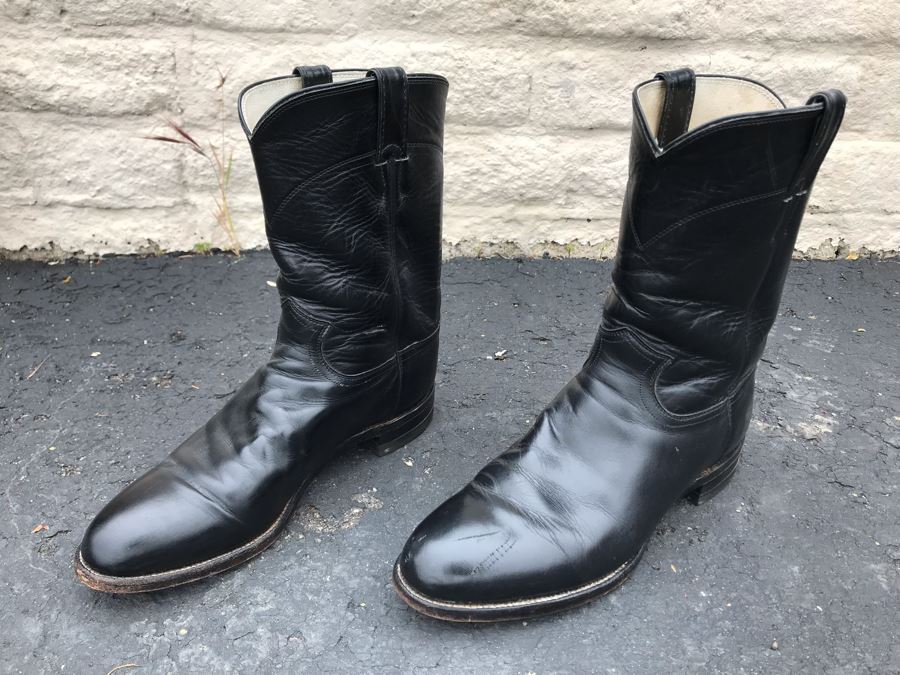JUST ADDED - JUSTIN Black Leather Men's Cowboy Boots Size 10