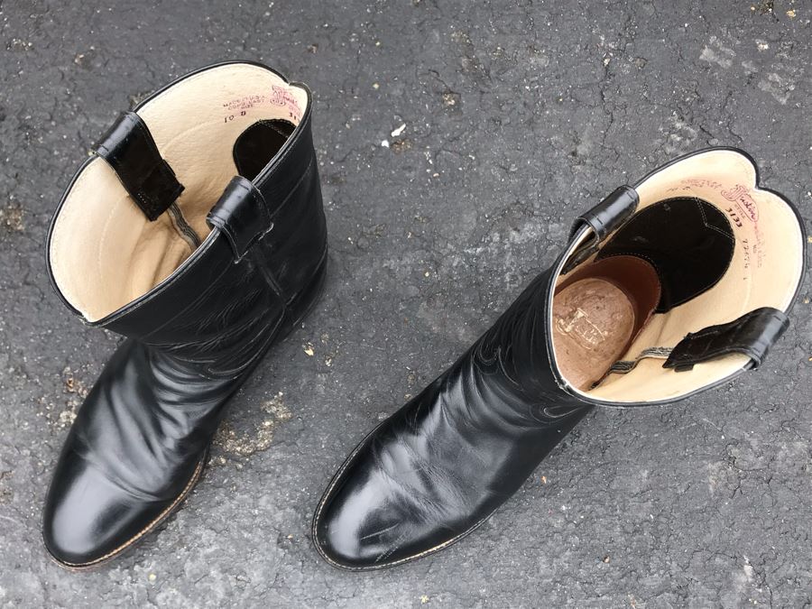 JUST ADDED - JUSTIN Black Leather Men's Cowboy Boots Size 10 [Photo 5]