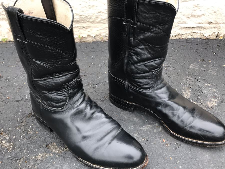JUST ADDED - JUSTIN Black Leather Men's Cowboy Boots Size 10 [Photo 6]