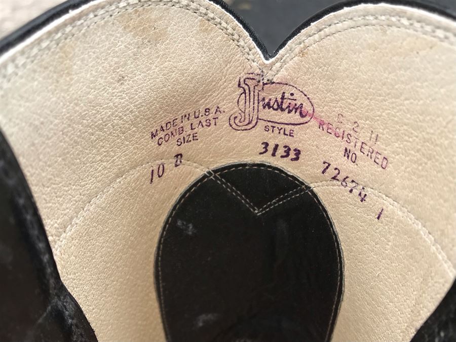 JUST ADDED - JUSTIN Black Leather Men's Cowboy Boots Size 10 [Photo 4]