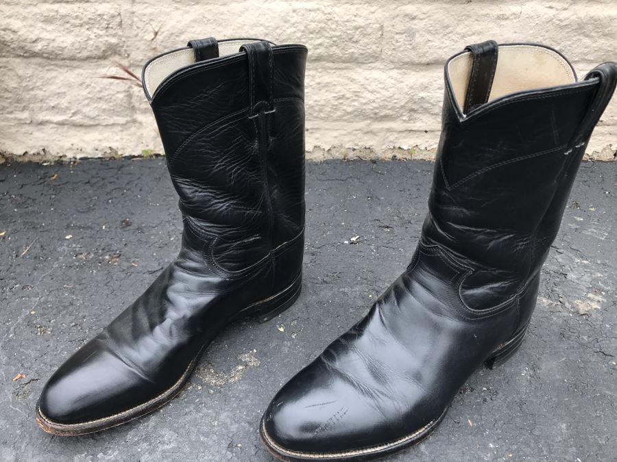 JUST ADDED - JUSTIN Black Leather Men's Cowboy Boots Size 10 [Photo 3]