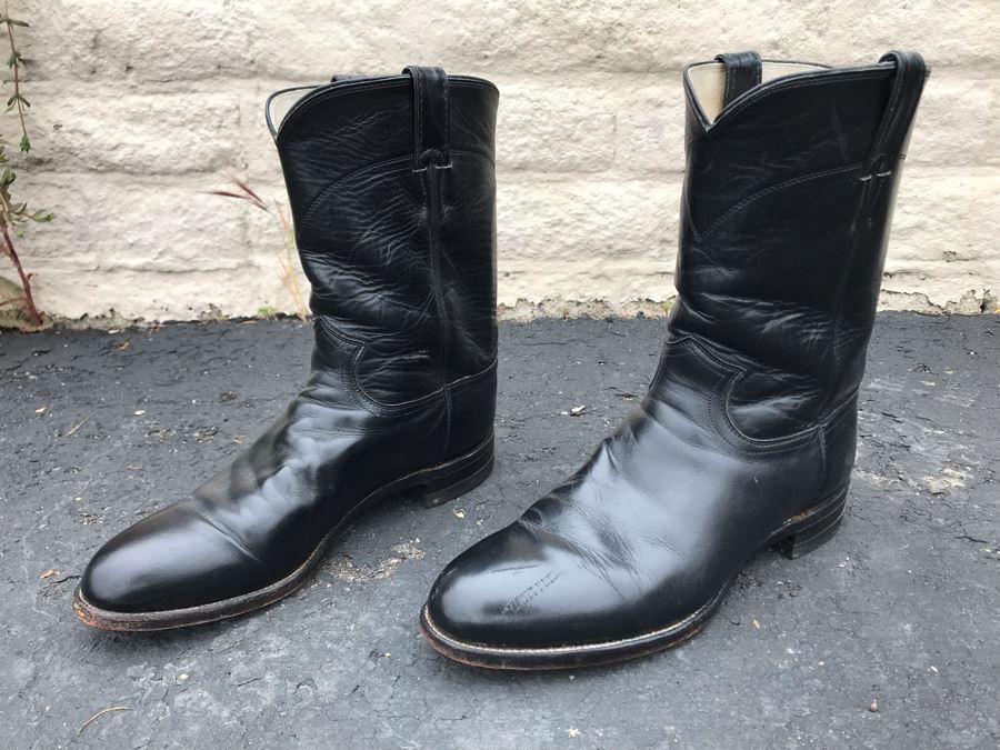 JUST ADDED - JUSTIN Black Leather Men's Cowboy Boots Size 10 [Photo 1]