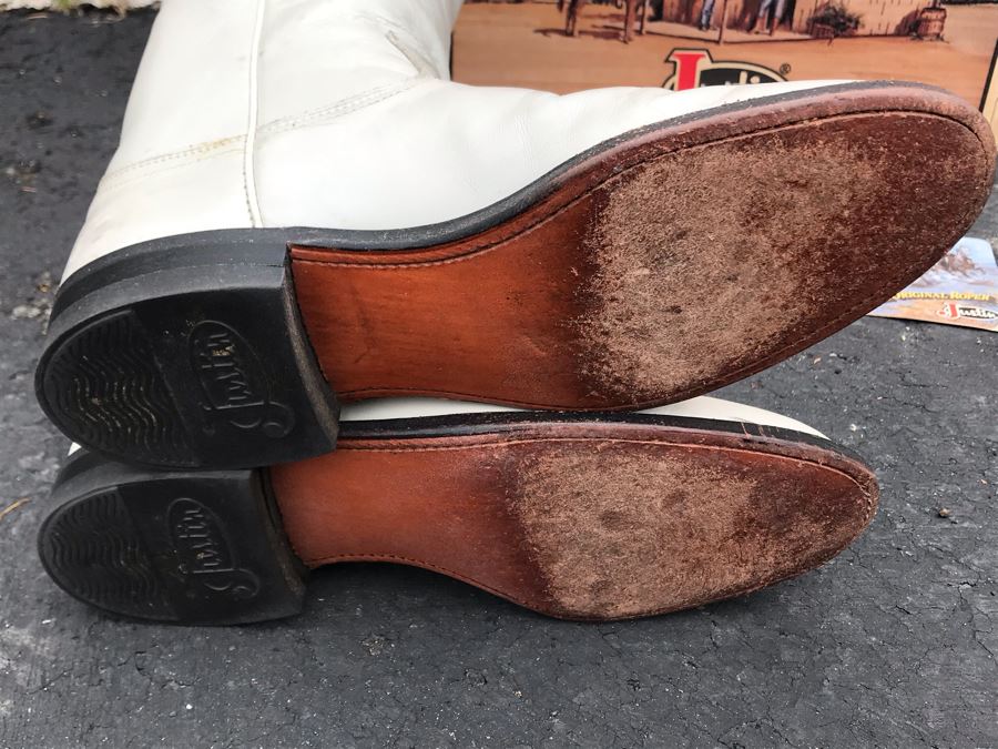 JUST ADDED - Justin Girl's White Pearl Leather Kiddie Cowgirl Boots Roper Size 7 [Photo 6]