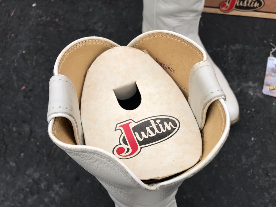 JUST ADDED - Justin Girl's White Pearl Leather Kiddie Cowgirl Boots Roper Size 7 [Photo 4]