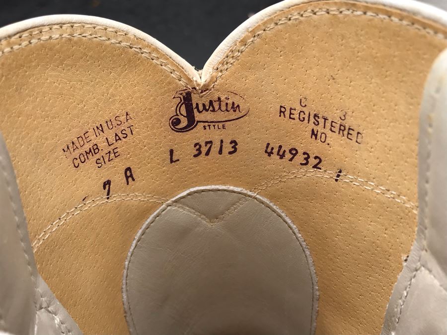 JUST ADDED - Justin Girl's White Pearl Leather Kiddie Cowgirl Boots Roper Size 7 [Photo 5]